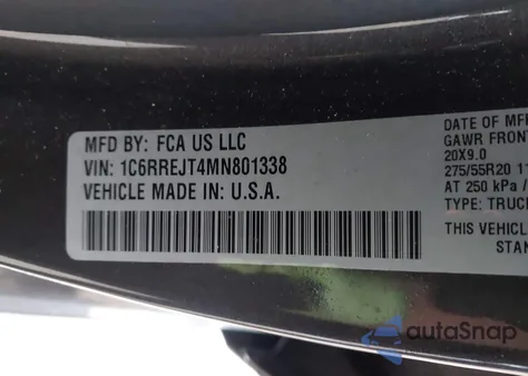 2021 Ram 1500 Laramie 4X2 5'7 Box from USA, damaged, VIN 1C6RREJT4MN801338